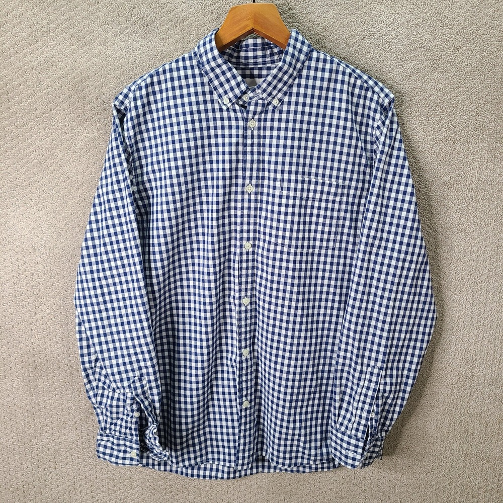 Gap Shirt Mens XL Blue Gingham Slim Fit Button Down Cotton Long Sleeve Casual